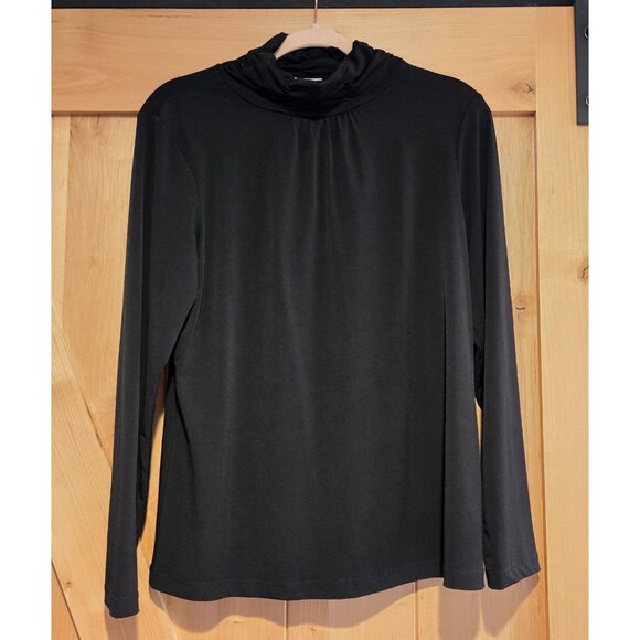 Susan Graver Essentials Woman's Size M Black  Butterknit Ruched Turtleneck Top - Picture 1 of 14